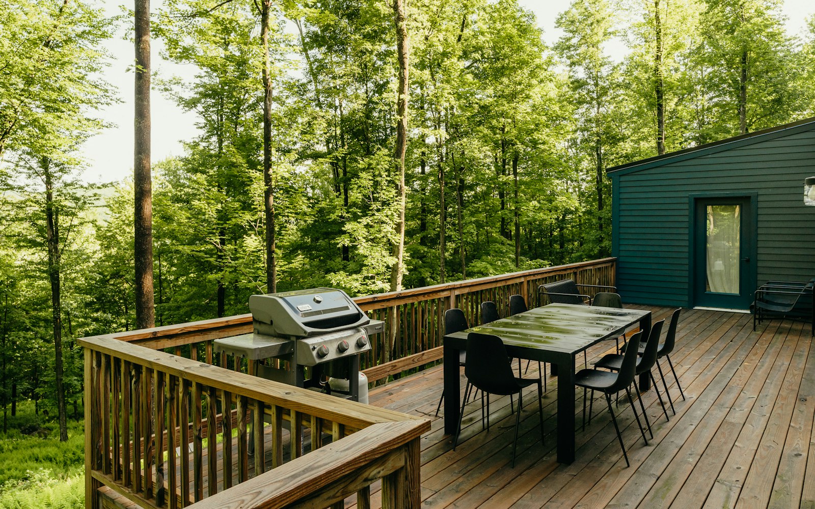 Outdoor dining area on a newly built wood deck